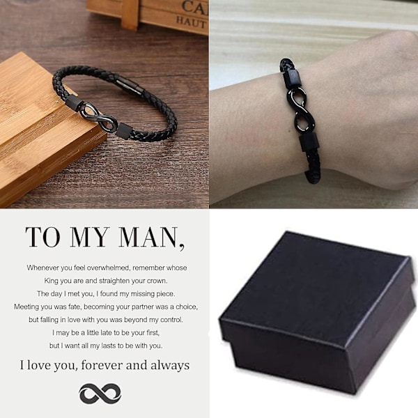 Till min man, Infinity Läderarmband Man Presenter från fru Jag älskar dig för alltid och alltid Armband Pojkvän Årsdag Födelsedag Julpappor G