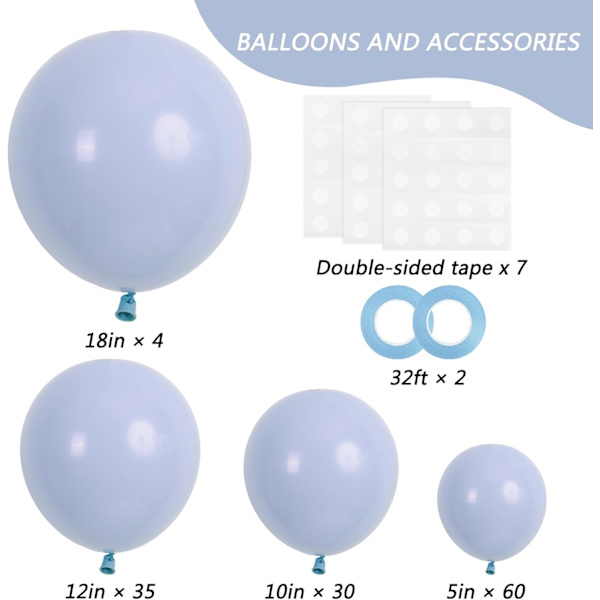129 stk Retro Blå Balloner i Forskellige Størrelser 18 12 10 5 Tommer Latex Dusty Blå Ballong Girland Bue