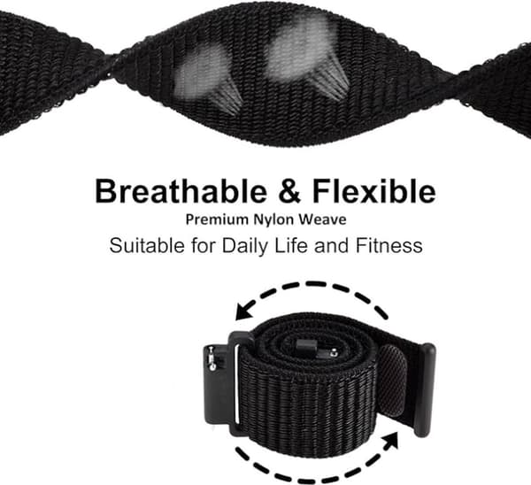 Urrem - justerbar - quick release - nylon - udskiftningsrem til mænd og kvinder - 22 mm - Sort