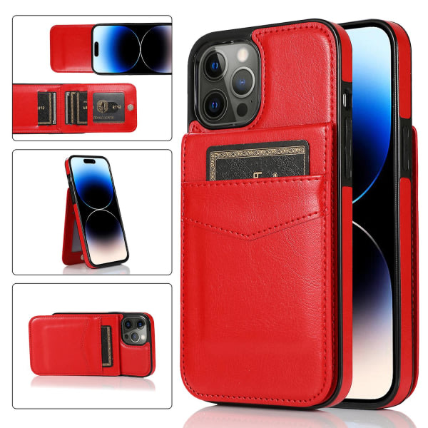 SQBB Läderbelagt Tpu- case För Iphone 14 Pro , Korthållare Mobiltelefon Cover Red