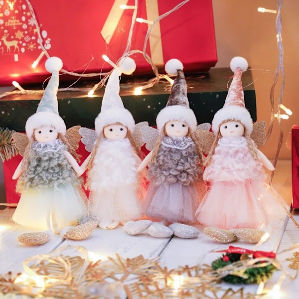 Söta Flicka Ängel Julhänge Julgran Hängande Prydnader Juldekorationer För Hem Juldockor Barn Present Navidad Gåva Q23-012 Champagne