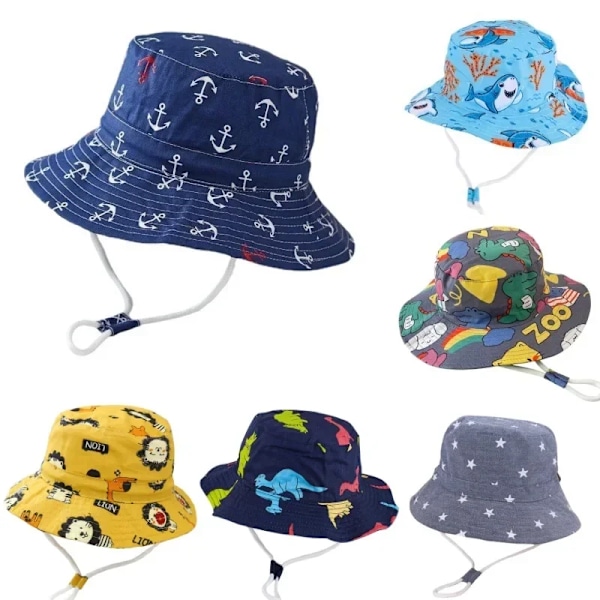 Ny Panama Baby Flickhatt Cap Resor Pojkar Fiskarkeps Cap Barn Hinkhattar Bomull Toddler Baby anchor navy 50cm(fit 1-3years)