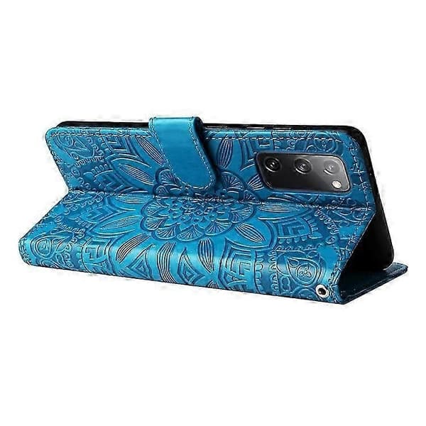 Kompatibel med Galaxy S20 FE / S20 FE 5G / S20 Lite Solros PU Läder Magnetiskt Plånboksfodral med Ställ - Perfekt Blue-max Blue