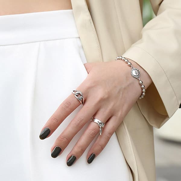 925 Sterling Silver Ring Cross Hollow Chain Ring