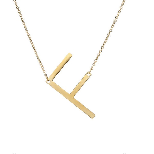 Necklace with Large Initial Pendant in Gold Plated Stainless Steel F