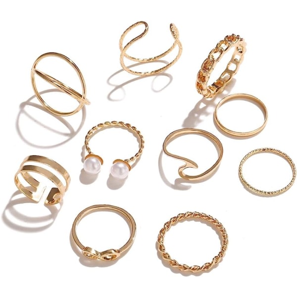 CQBB 10 st Guld Knuckle Stapelbara Ringar Set för kvinnor, Bohemian Gold