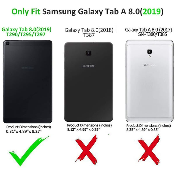 SQBB Samsung Galaxy Tab A 8.0 2019 Case Sm-t290/t295, Galaxy Tab A 8.0 Case 2019, Stötsäkert Lättviktsskyddande handtagsställ Case Compa Lila ingen