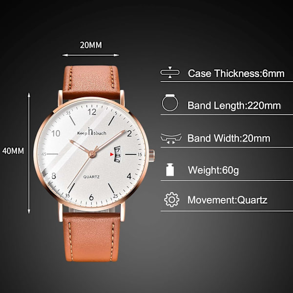 Herrarmbandsur Vattentätt Analog Kvartsur för Män Casual Luminous Watch Enkel Design Armbandsur Datumkalender Klockor, Vit Brun, L