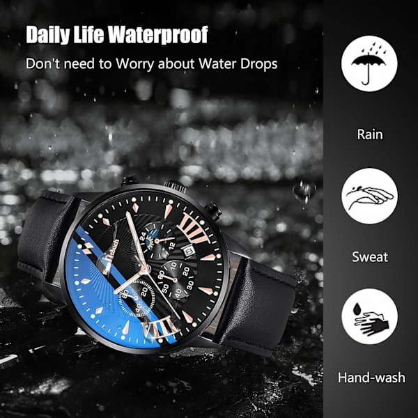 Multifunktionell Klocka Herrklockor För Män Business Analog Kvarts Klocka Sport Chronograf Armbandsur 3ATM Luminous Klocka, Svart A, L, Armband