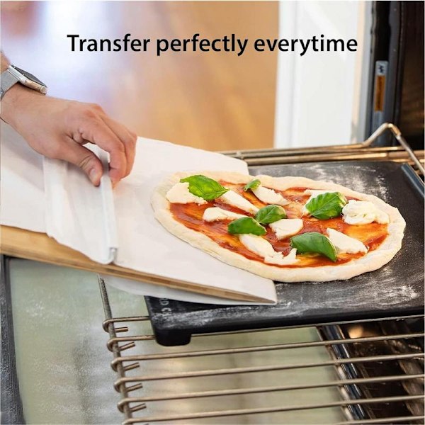 Glidande pizzaskal magisk non-stick pizzapaddel pizzaskraber med træhåndtag kageflytter overføringsbakke køkken pizzaskovl-WELLNGS 35x55CM