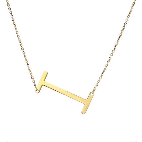 Necklace with Large Initial Pendant in Gold Plated Stainless Steel I