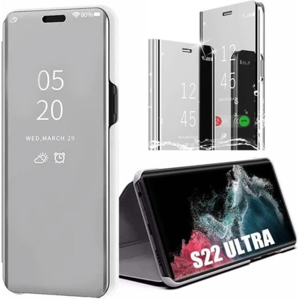 CQBB Helkroppsväska för Samsung S22 Ultra Protection 360 Clear View Smart Case - Silver