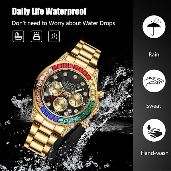 Casual Klocka för Män Kvarts Mode Rostfritt Stål Armbandsur Luminous Analog Armbandsur Vattentät Datum Kalender Klocka Guld B Gold B