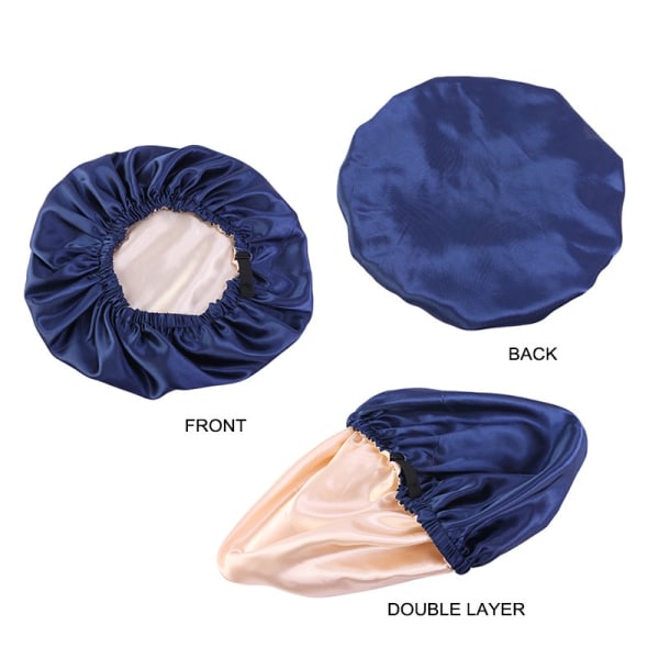 Oversized cap i satin (marinblå) med osynlig justerbar stängning