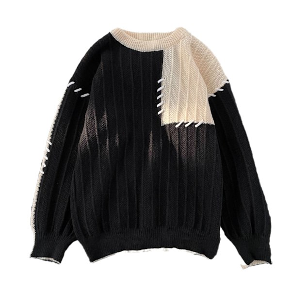 Kaffe Brun Stitching Tröje Mænds Efterår Og Vinter Nye Amerikanske Vintage Trøje Trendy Pullover Crew Hals Rock Mænds Tøj Khaki M