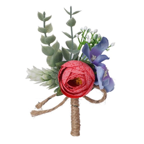 1 Bukett Blommor Dekor Simulerad Lätt Skötsel Vacker Anti Fade Brud Boutonniere Corsage Bröllopstillbehör Jikaix Röd Red