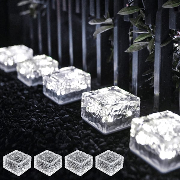 Set of 4 Solar Glass Paving Stones - Outdoor LED Waterproof Garden Lights, Balcony & Walkway Decor