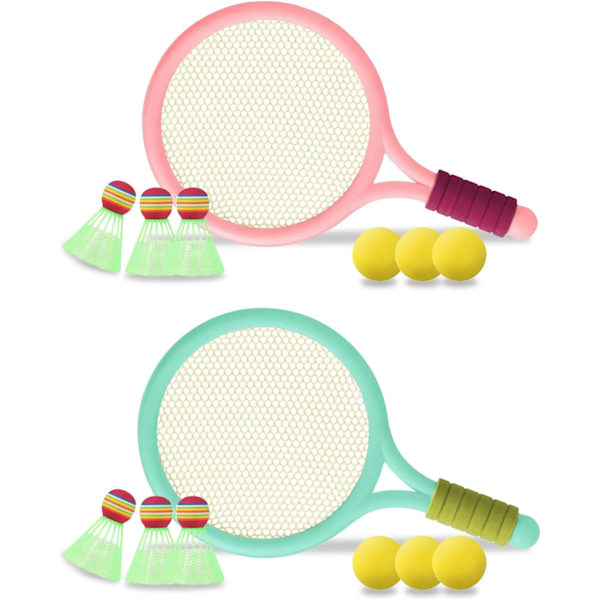 Tennis- och Badmintonset för Barn - Racket Leksak, Bärbart Set för Barnens Utomhussporter Pink green