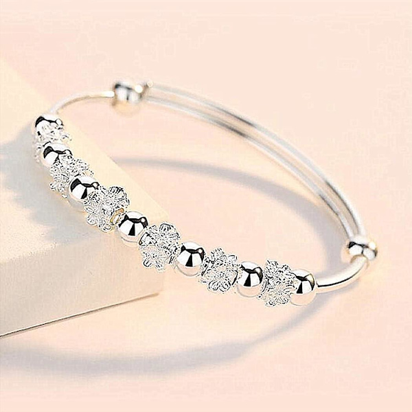 925 Sterling Hopea Helmi Spin Bangle Rannekoru: Säädettävä Inspiraatio Korut