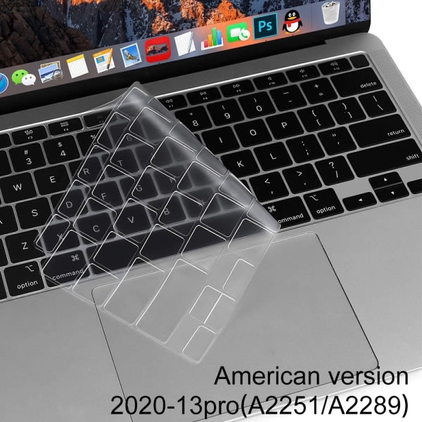CQBB TPU- cover för MacBook Pro 13 tum A2251 A2289 Ultratunt skyddande osynlig hud Tangentbord Film-Transparent
