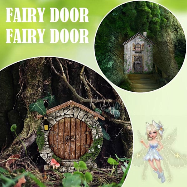 Miniature Fe-Havegårdsdør - Udendørs Elf Hus til Træer, Have & Have Dekoration (Én Størrelse, D) D One size