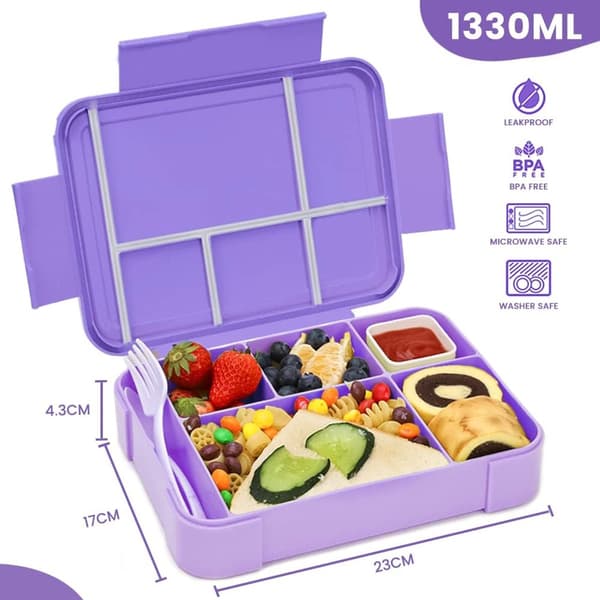 Matlåda - 1330 ml - bento-låda, läckagesäker - lila - 23*17*4.8 cm - Hög kvalitet