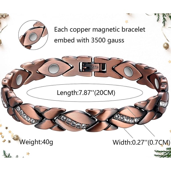 Kobbermagnetarmbånd til kvinder Gigt Smerter Ref ~ 3500 Gauss magnetarmbånd ~ effektiv terapi for Rsi & karpaltunnel ~ 100 % ren kobberkrystal SQBB