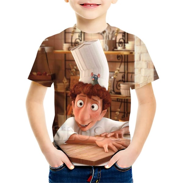 SQBB Barntröjor sommar 3D Digital Ratatouille Print Kortärmad Rundhalsad Lös T-shirt style4 135cm