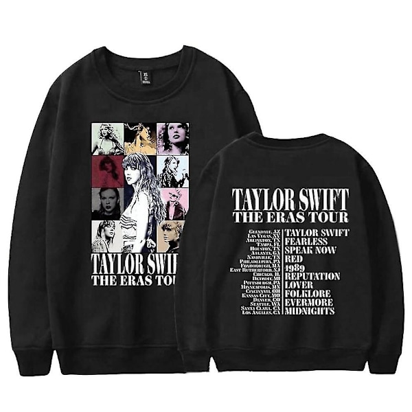 2024 Taylor Swift The Eras Tour Gensersweatshirt Trykt Langærmet Rundhals Casual Løstsittende Pullover Topper Fans Gaver Til Menn Kvinner Voksen Unisex Svart Black S