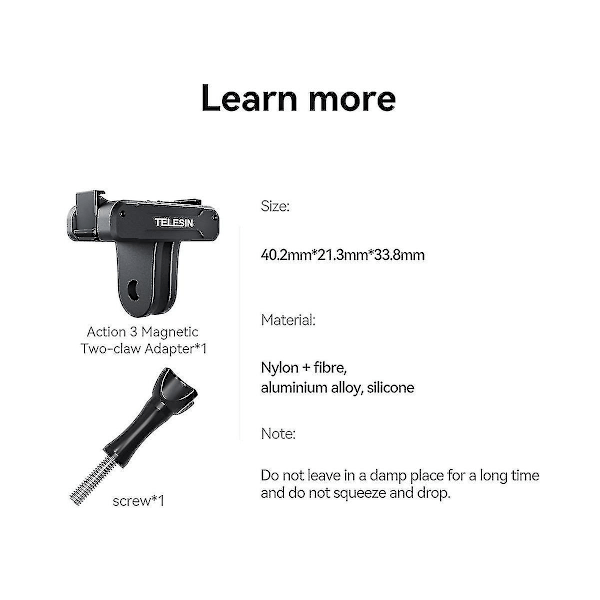 Magnetisk to-klø adapter actionkamera tilbehør til Action 3 adapter