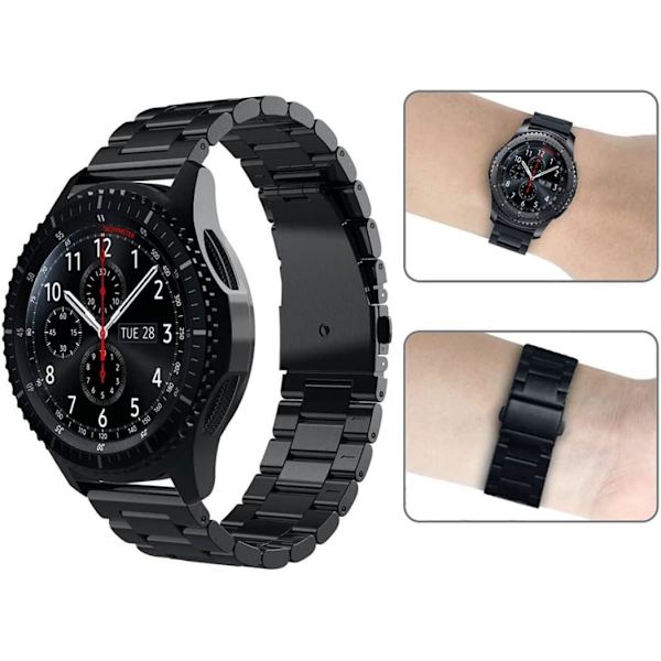 Smart Watch Rem 22mm Rustfrit Stål Armbånd Rem Kompatibel med Apple Huawei Sort Forbrugerelektronik