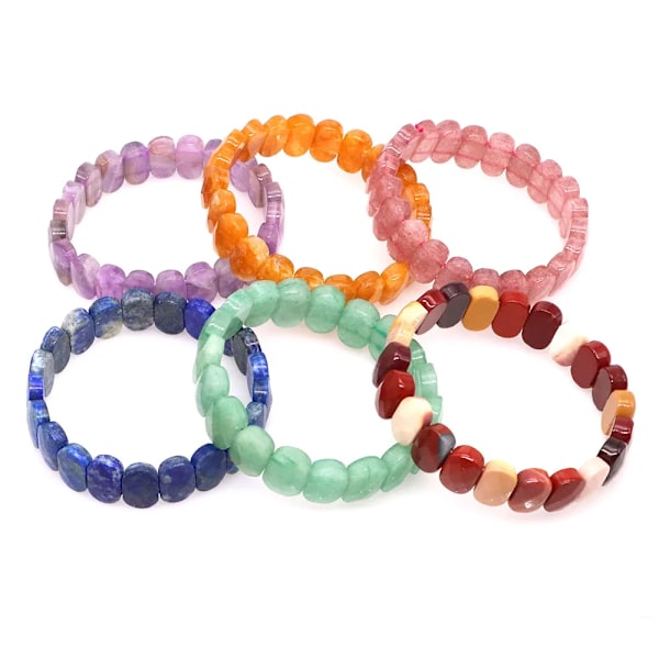 Natursten Kvadrat Perler Armbånd Ametyst Rosenkvarts Helbredende Krystal Reiki Ædelsten Bangle Smykker Til Kvinder Mænd Citrin 5PCS