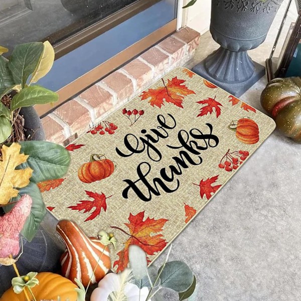 Recitem Vaskbare Efterårs Køkkenmåtter, Skridsikker \"Happy Fall Y'all\" Løbermåtte Sæt, 2 Dele til Køkken & Stue (Stil 10) Style 10