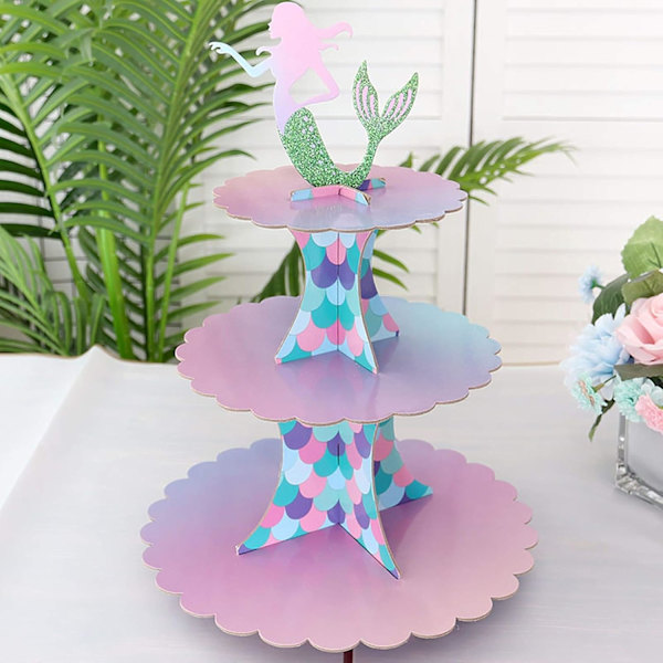 Sjöjungfru Cupcake Stativ 3-nivå Kartong Cupcake Stativ för Baby Sho