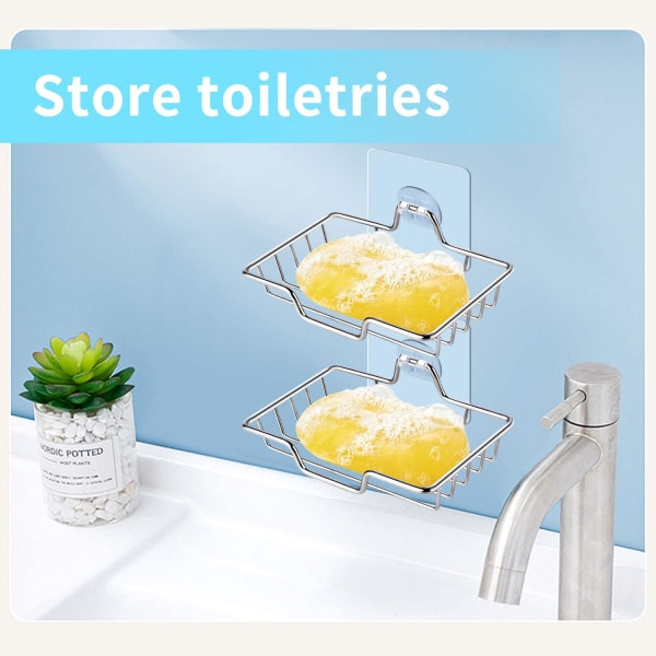 2-pack tvålkopp, tvålkoppshållare i rostfritt stål, tvålkopp med sugkopp för duschbadrum