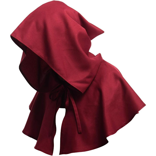 Keskiaikainen viitta huppuun Halloween Poncho Cosplay-asu miehille ja naisille, Burgundinpunainen, M