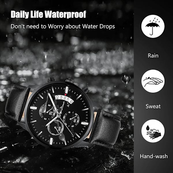 Herrar Analog Kvarts Affärsur Luminous Vattentät Armbandsur Datum Kalender Klocka Chronograf Rostfritt Stål Armband Klocka Svart C Black C