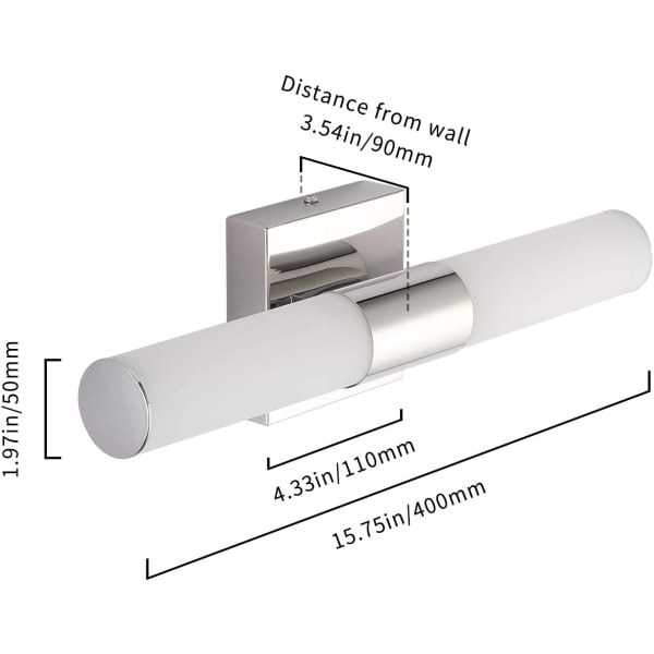 Badrumsskåpsbelysning, 16W krom LED-spegellampor – max