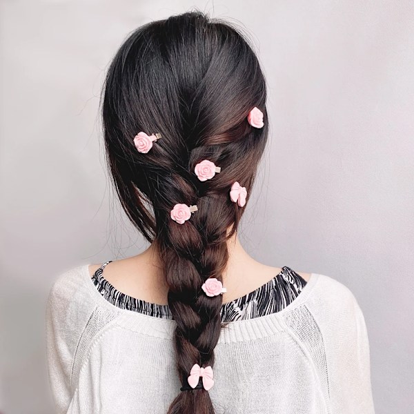 5 st/set Söta rosa mini barnrosetter Hårklämmor för flickor Härligt hjärta Hårnålar Tecknad blomma Handgjorda huvudbonader Håraccessoarer 2