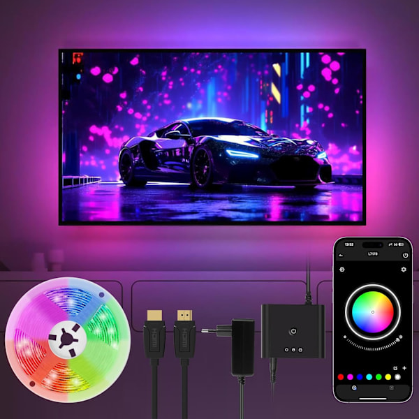 LED-TV-bakgrundsbelysning, 5m RGB LED-remsa för TV, APP-kontroll Synkronisering med musik, Smart LED-remsa för TV 75-85 tum, LED-ljusremsa för TV-datormonitor