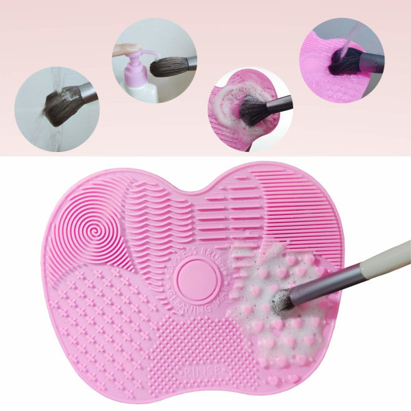2-pack Sminkborste rengöringsmatta, sminkborste rengöringsdyna och skrubber med sugkopp, bärbart tvättverktyg för sminkborstar (rosa och gröna) SQBB