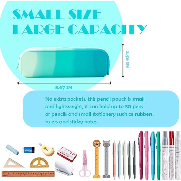 CQBB Färgglad silikon vattentät pennpåse Estetisk lätt och bärbar pennväska Snygg små kontorsmaterial, kvinnor och män (gradient grön)