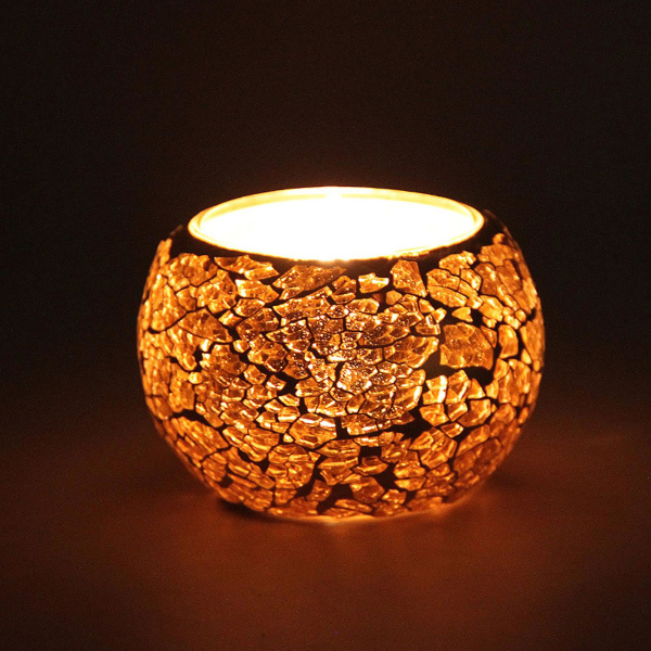 Mosaikljusstake Handgjord utsökt romantisk guldglasljusstake värmeljusljusstake för matbord