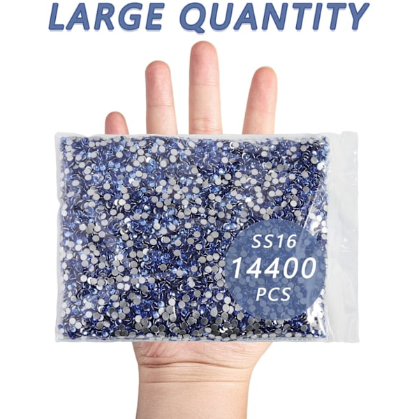 14400 stk Lyssapphirblå Flatback Rhinestones for Håndverk, SS16, 3,8-4,0 mm Light Sapphire SS16/14400pcs