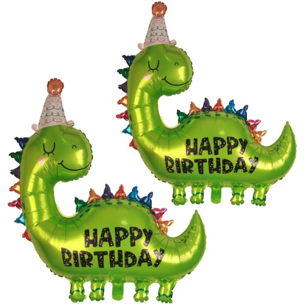 CQBB 2 st dinosaurieballonger Födelsedagsdekoration för barn, 35 tum stor grön folie Grattis på födelsedagen Dino ballong