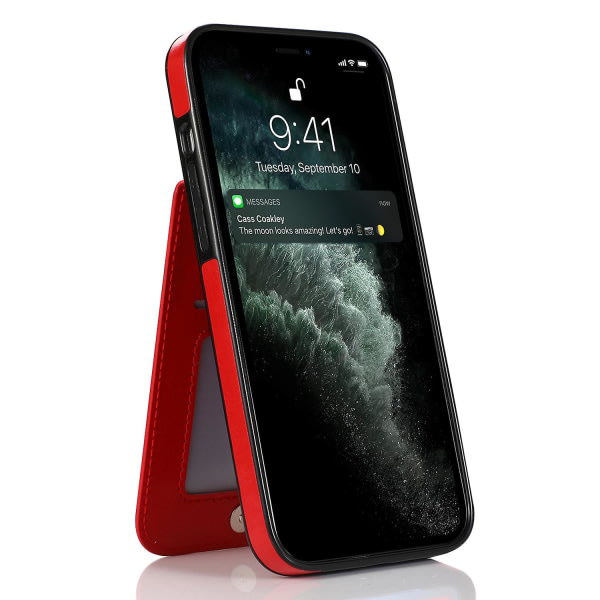 SQBB Läderbelagt Tpu- case För Iphone 14 Pro , Korthållare Mobiltelefon Cover Red