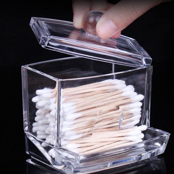 Bomuldsrondeller Holder Swab Opbevaringsboks Kosmetisk Beholder Akryl Makeup Etui Transparent til Badeværelse Desktop Bomuldsrondeller Holder Holder