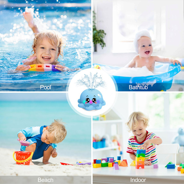 Baby Vattenleksak Bläckfisk Spray Poolleksak med Ljus Blue