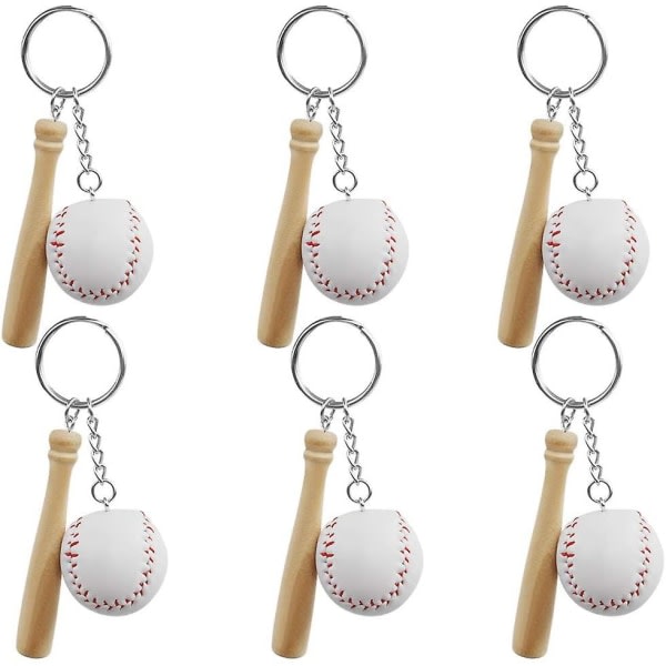 6-pack Baseball & Wooden Bat Nyckelringar Baseball Party Favors för baseball temafest, födelsedagsfest
