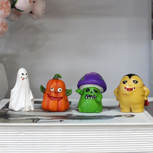 Halloween-miniatyrset – 4 st miniatyrharts-spöken och pumpa, svampvampyrgårddekoration 2 set